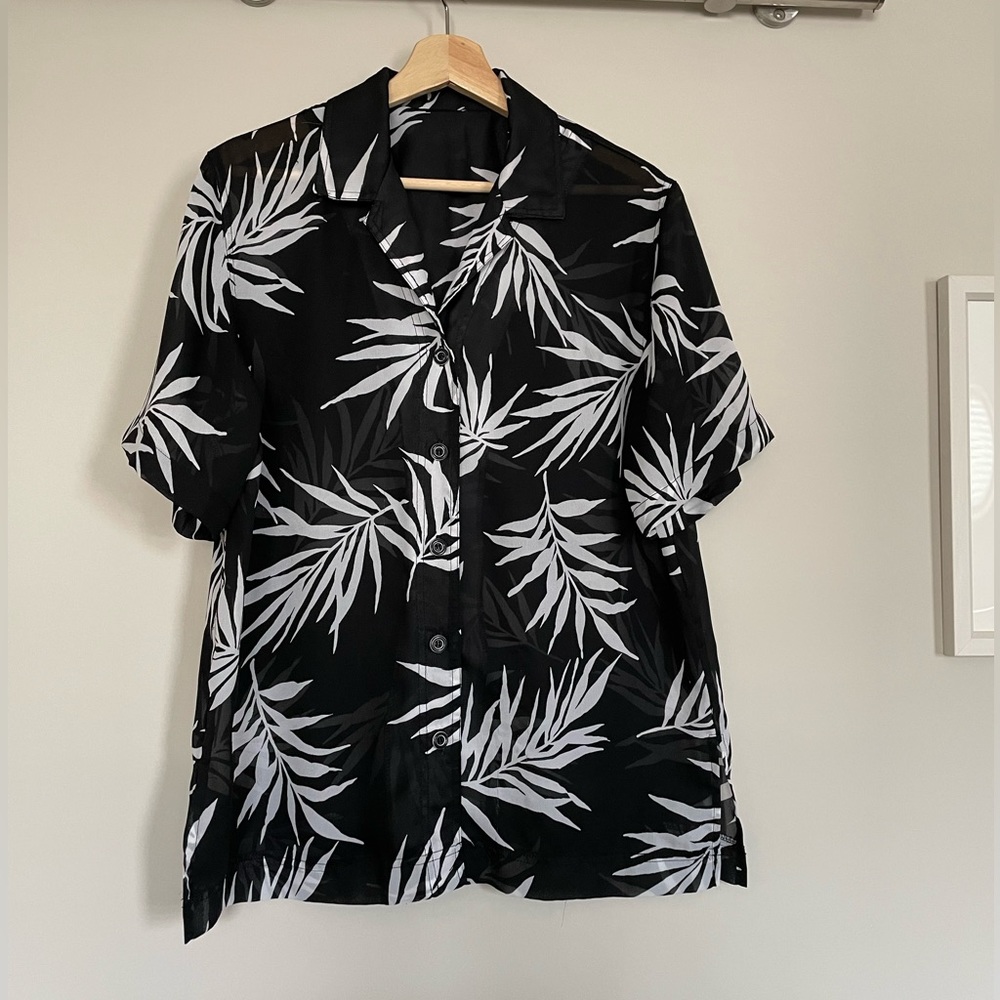 Vintage Sheer Black & White Hawaiian Shirt